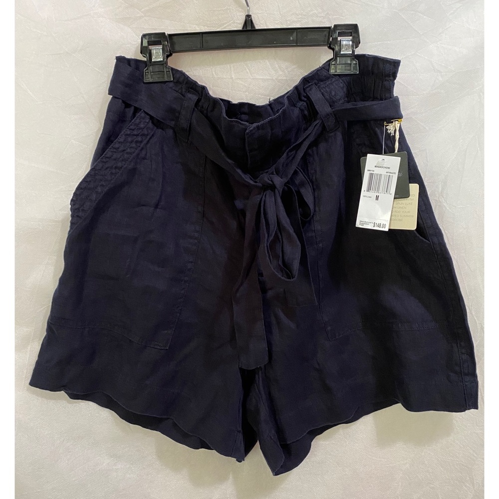 Magaschoni Navy Paperbag Linen Shorts Size M NWT